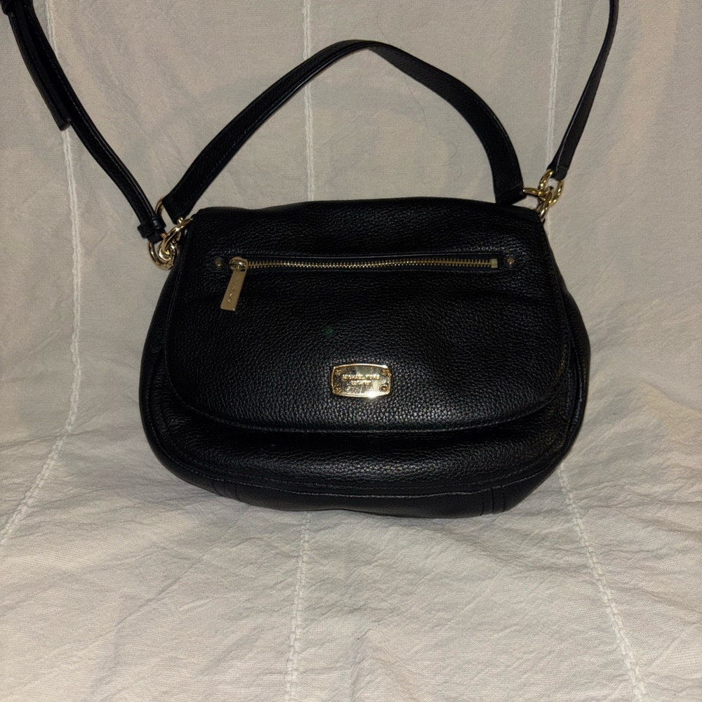 Michael Kors Black Leather Shoulder Bag with Gold Hardware